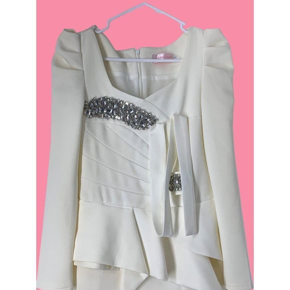 Womens Blingor White Scuba Bling Embellished Peplum Dress Size Small 4/6 5203 - Picture 3 of 14